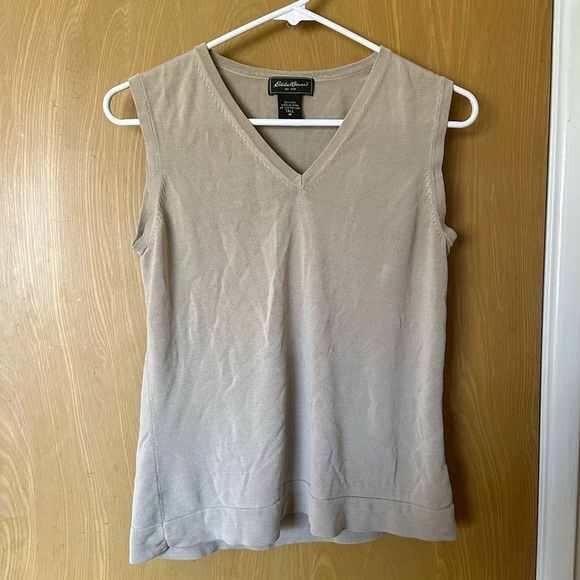 Eddie Bauer Tops - Eddie Bauer 100% Silk Beige Tan Sweater Vest Tank Top